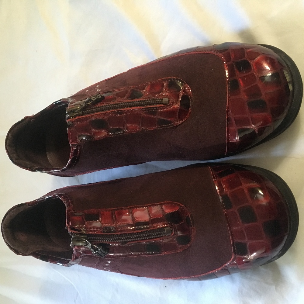 Helle brand funky RED flats - rhinestones, zippers